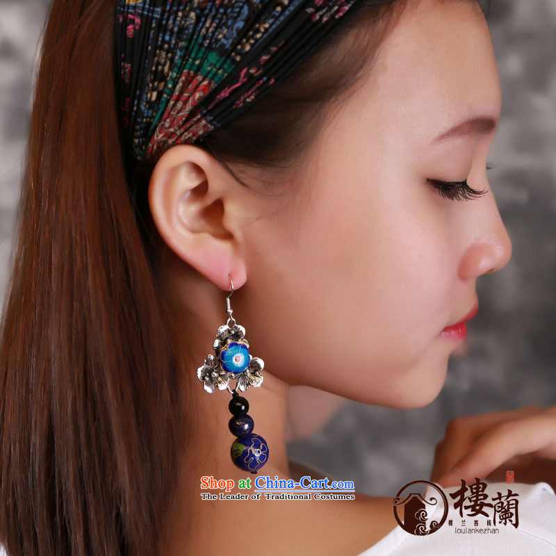 Blue Cloisonne Accessory ceramic ethnic earrings clip-on no Kungkuan ear fall arrest retro China wind ear ornaments ordinary alloy earhook copper-colored_high hardness, not easy to deform, possession of the United States , , , shopping on the Internet