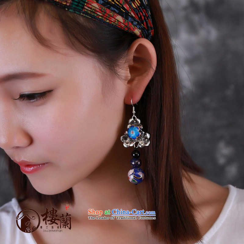 Blue Cloisonne Accessory ceramic ethnic earrings clip-on no Kungkuan ear fall arrest retro China wind ear ornaments switch Ear Clip copper-colored _Fit No Kungkuan plus 2 Yuan, possession of the United States , , , shopping on the Internet