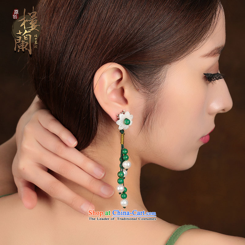 Ethnic ears pierced earrings long temperament female flowers green costume ancient shell ear ornaments, possession of the United States , , , shopping on the Internet