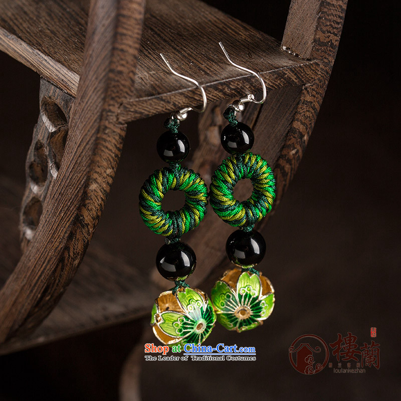 Long Green Cloisonne Accessory decor original earrings manually ornaments ear ancient China wind fall arrest girls between the ear ear clip silver _Fit No Kungkuan, 2 from $US , , , shopping on the Internet