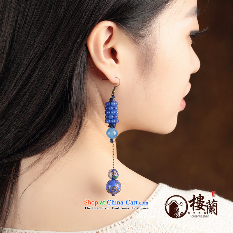 Blue glass earrings classic Chinese Wind Cloisonne Accessory jewelry ancient long ear ear ornaments female plain fall arrester alloy earhook copper-colored_high hardness, not easy to deform, possession of the United States , , , shopping on the Internet