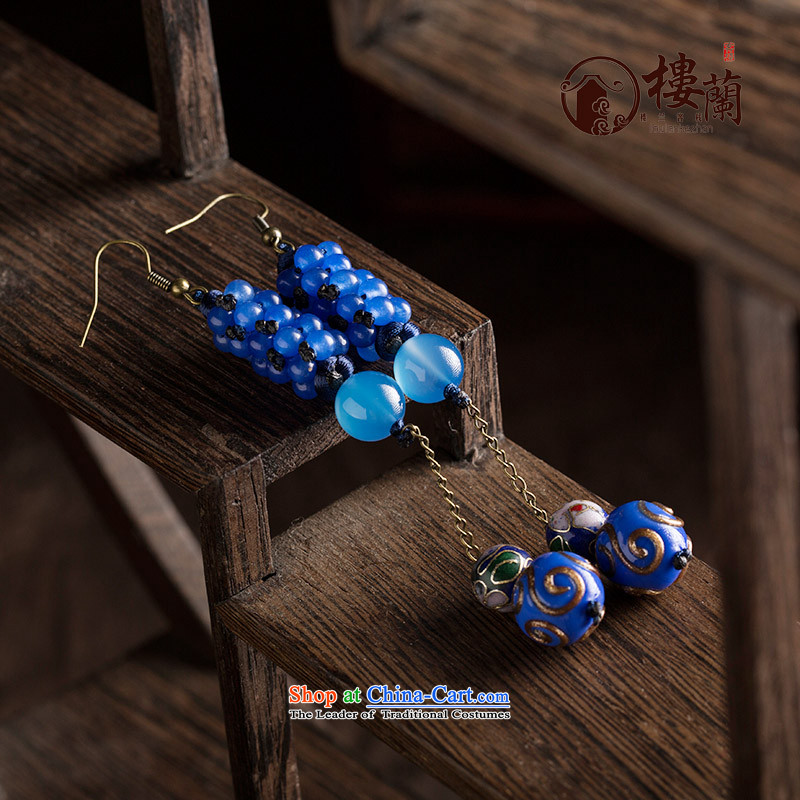 Blue glass earrings classic Chinese Wind Cloisonne Accessory jewelry ancient long ear ear ornaments female plain fall arrester alloy earhook copper-colored_high hardness, not easy to deform, possession of the United States , , , shopping on the Internet