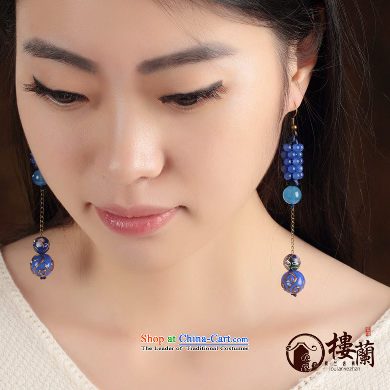 Blue glass earrings classic Chinese Wind Cloisonne Accessory jewelry ancient long ear ear ornaments women fall arrest 925 Yingerh Cod check_ANTI-ALLERGY plus 2 Yuan, possession of the United States , , , shopping on the Internet