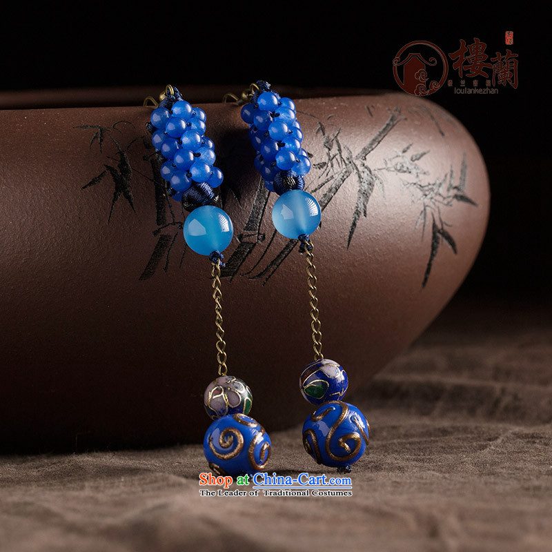 Blue glass earrings classic Chinese Wind Cloisonne Accessory jewelry ancient long ear ear ornaments girls between the fall arrester Ear Clip copper-colored _Fit No Kungkuan plus 2 Yuan, possession of the United States , , , shopping on the Internet