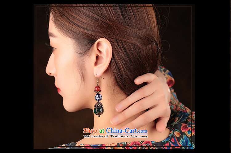 Original ethnic earrings porcelain Red Agate Pendant female retro Newworkshop Ear Ornaments China wind ordinary alloy earhook copper-colored_high hardness, not easy to deform picture, prices, brand platters! The elections are supplied in the national character of distribution, so action, buy now enjoy more preferential! As soon as possible.