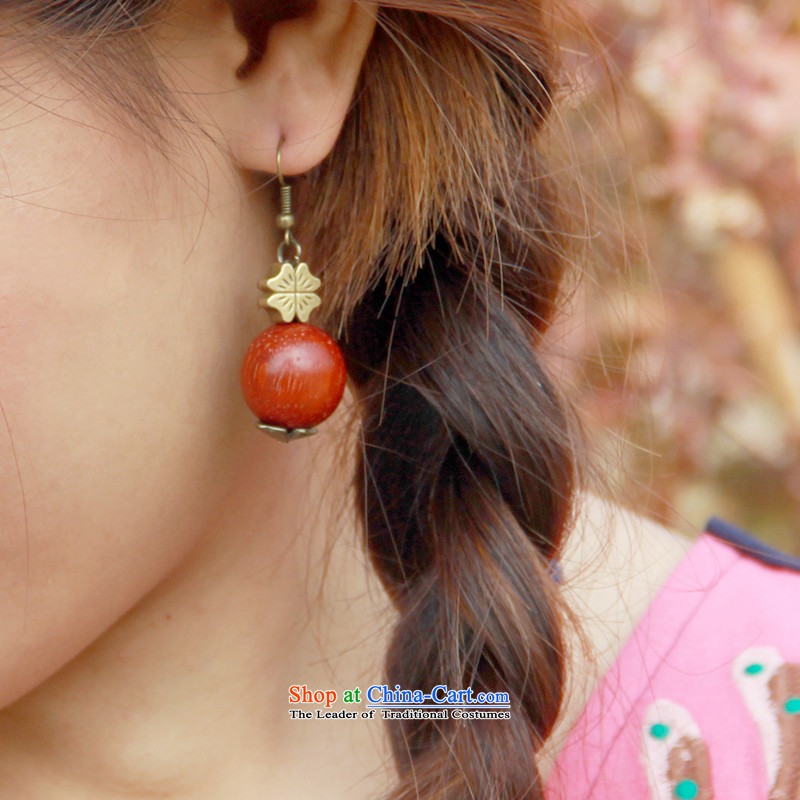 Hanata for China wind minimalist India The anterial leaflet of the Red Sandalwood fungus ring with red qipao classic wooden bead ear fall arrest girls ancient silver alloy, flower shop online for , , ,