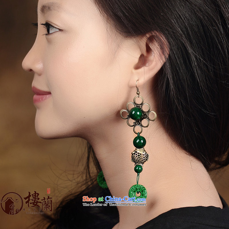 Green paint fish decorations long ethnic earrings retro ear Ancient Costume Ear Ornaments fall arrest girls ordinary alloy earhook_high hardness, not easy to deform, possession of the United States , , , shopping on the Internet