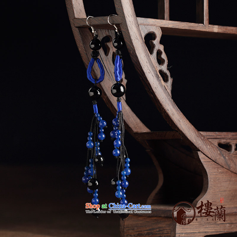 Ancient Costume earrings dark blue agate retro ethnic decorations female long ear fall arrest 925 Yingerh Cod temperament check_ANTI-ALLERGY plus 2 Yuan, possession of the United States , , , shopping on the Internet