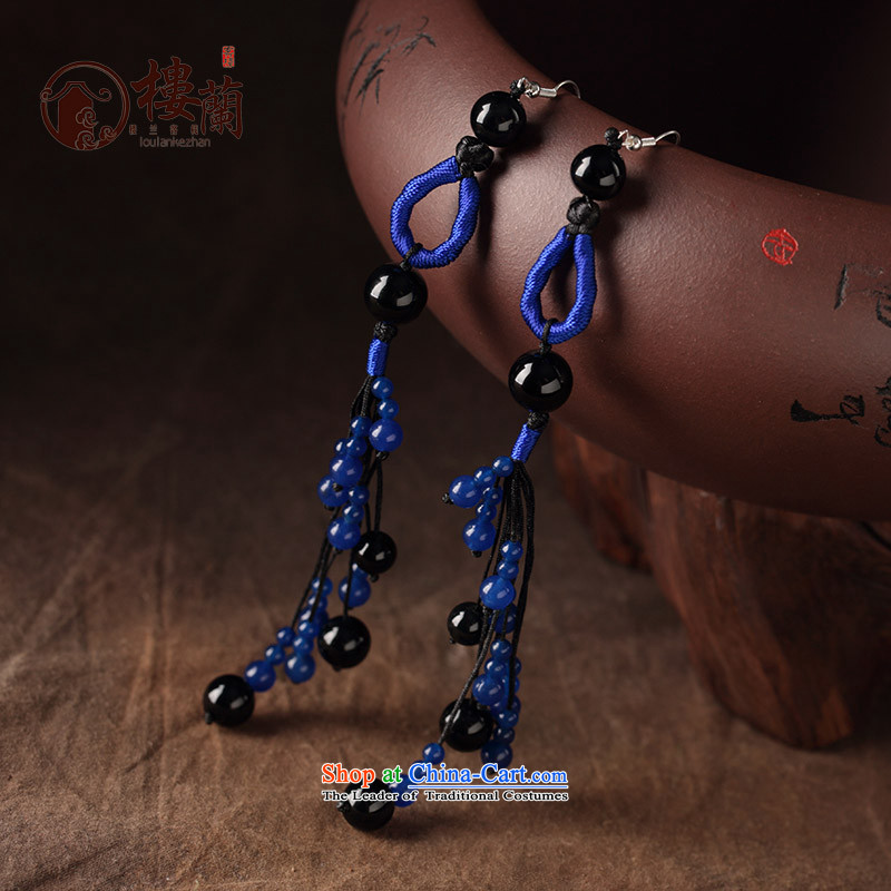Ancient Costume earrings dark blue agate retro ethnic decorations female long ear fall arrest 925 Yingerh Cod temperament check_ANTI-ALLERGY plus 2 Yuan, possession of the United States , , , shopping on the Internet