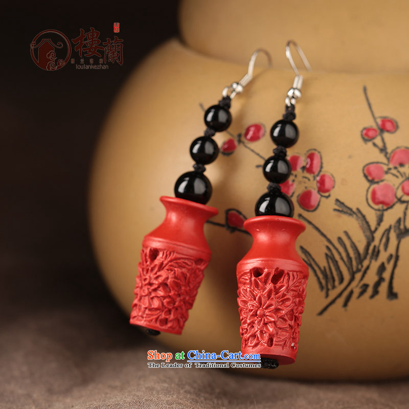Cinnabar agate long red China wind earrings no Kungkuan for Ear Clip Ancient Costume fall arrest girls between the ear ear clip silver _Fit No Kungkuan plus 2 million