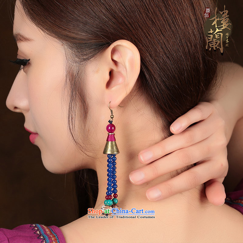 Sepia ethnic earrings long stream of ancient aura Ear Ornaments Dzi Fall Arrest agate female plain alloy earhook copper-colored_high hardness, not easy to deform, possession of the United States , , , shopping on the Internet