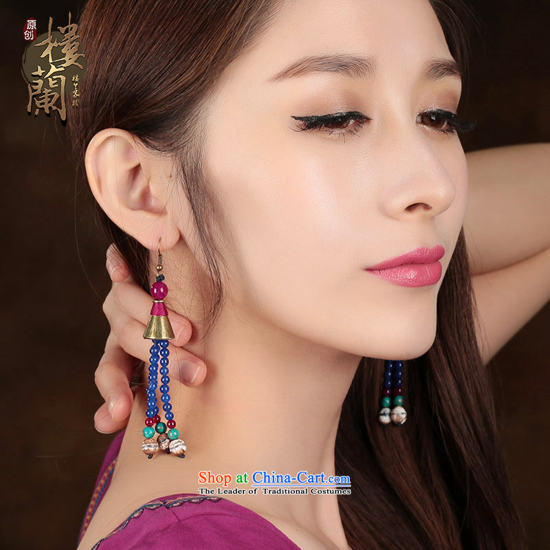 Sepia ethnic earrings long stream of ancient aura Ear Ornaments Dzi Fall Arrest agate female plain alloy earhook copper-colored_high hardness, not easy to deform, possession of the United States , , , shopping on the Internet