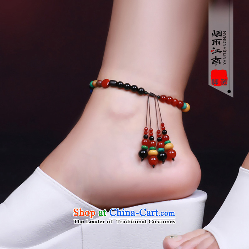 Gangnam-gu rainy manually China wind color stone chains of ethnic retro weaving female summer accessories ankle Circumference 24cm, rain Gangnam , , , shopping on the Internet