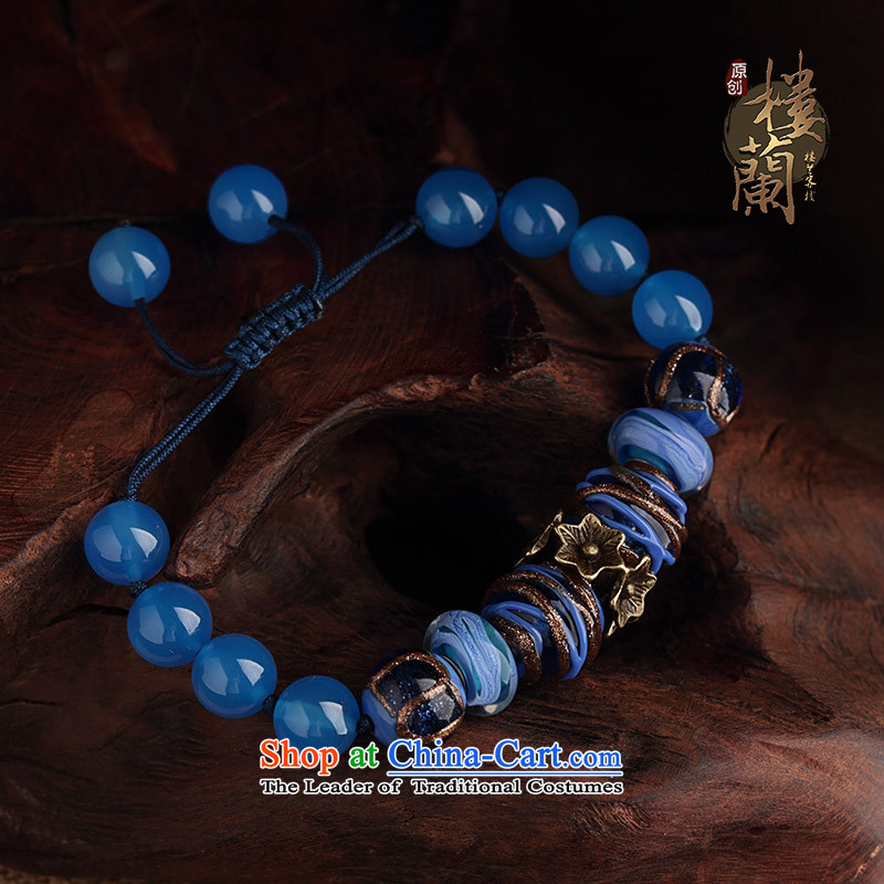 Original retro-Tibetan ethnic decor hand chain female blue glaze agate hand string China wind jewelry products wrist net size (Posted Amount )14-17 wrist strap, possession and the , , , cm shopping on the Internet