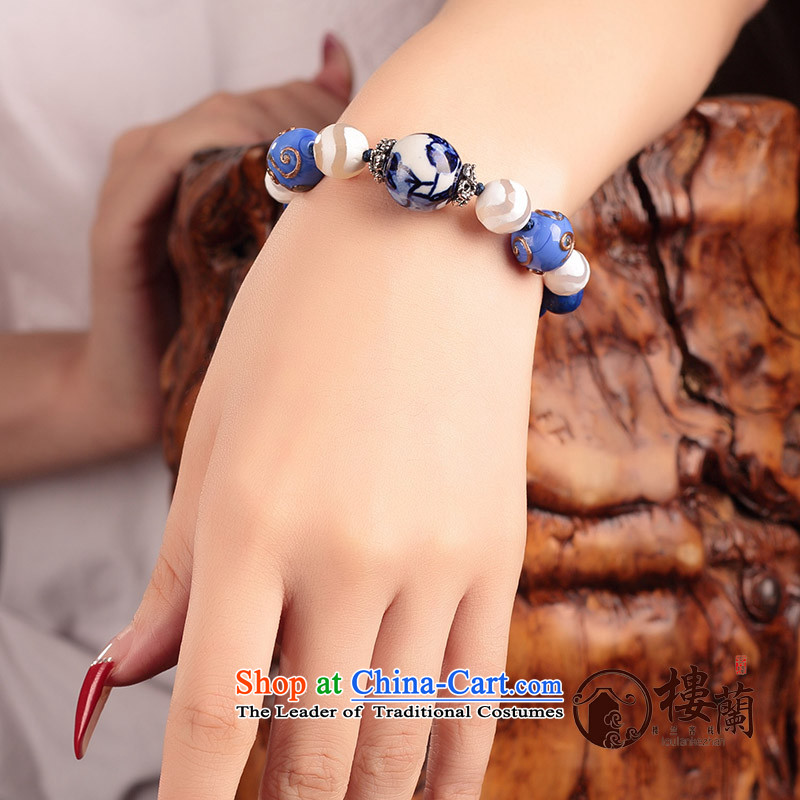 Blue ethnic Dzi Bead bracelets agate hand string porcelain glass retro China wind ornaments female wrist net size (Please attach a wrist strap is in hiding and )14-17 CM , , , shopping on the Internet