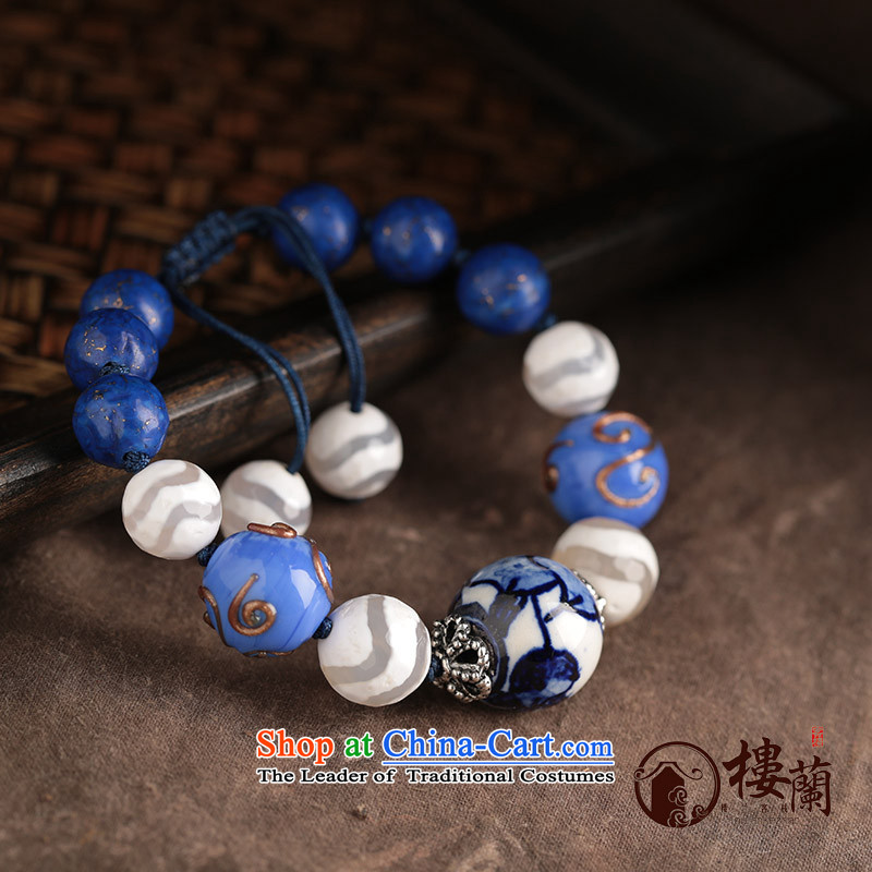 Blue ethnic Dzi Bead bracelets agate hand string porcelain glass retro China wind ornaments female wrist net size (Please attach a wrist strap is in hiding and )14-17 CM , , , shopping on the Internet