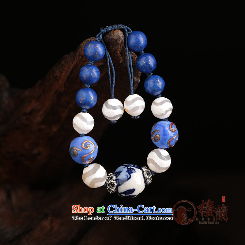 Blue ethnic Dzi Bead bracelets agate hand string porcelain glass retro China wind ornaments female wrist net size (Please attach a wrist strap is in hiding and )17-20 CM , , , shopping on the Internet