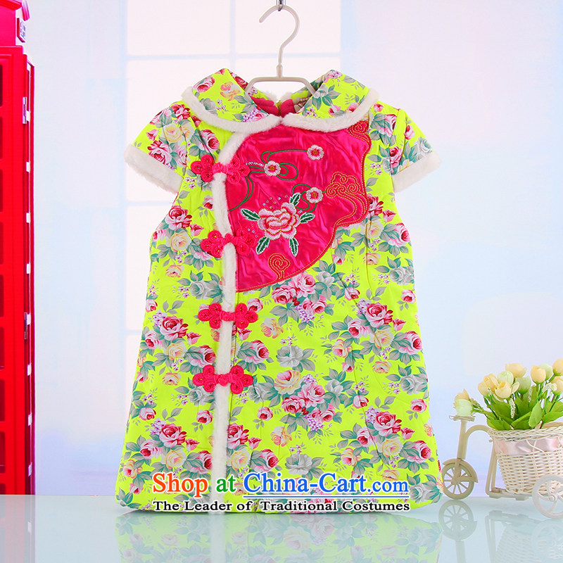 Winter festival of the new children's New Year in female child qipao pure cotton waffle robes female Po qipao stamp yi light green 120-130 Bunnies Dodo xiaotuduoduo) , , , shopping on the Internet