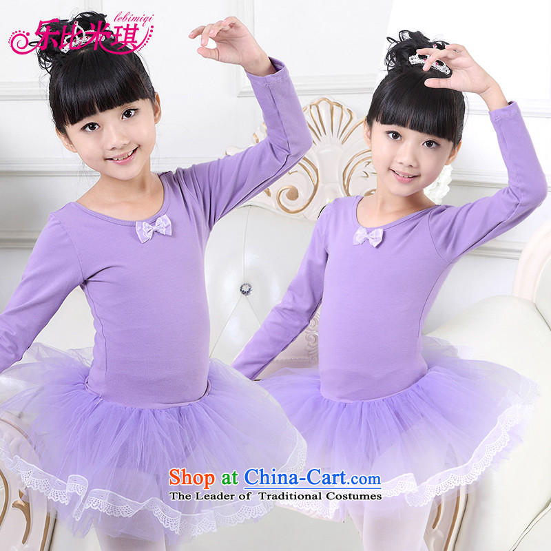 America than M Leung Children Dance serving long-sleeved exercise clothing of autumn and winter girls ballet skirt will pure cotton dance shows service elegant purple 130