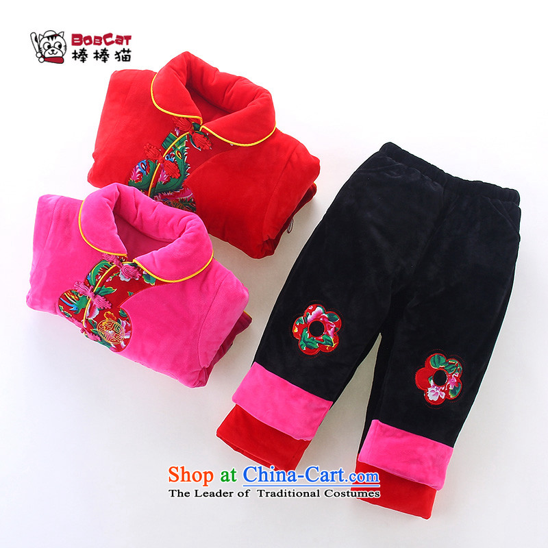 Stick stick cats Tang dynasty children's wear girls  aged 0-4 year 2015 female babies infant and child for winter children Tang clamp cotton clothes dress goodies Kit Chinese red 90#, stick stick cats shopping on the Internet has been pressed.