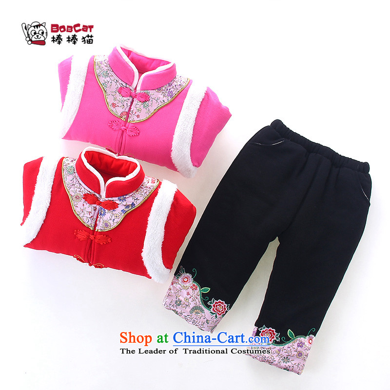 Stick stick cats girls Tang dynasty China wind girl children ãþòâ Tang Dynasty Show Services 0-3-year-old female babies thick winter clothing robe dress jackets with chinese red 100#, stick stick cats shopping on the Internet has been pressed.