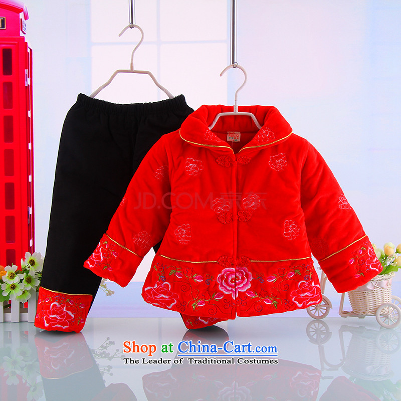 The newborn baby boys and girls cotton clothing plus extra thick winter clothing 0-1-2-3 lint-free-year-old baby Tang dynasty out services Red 100