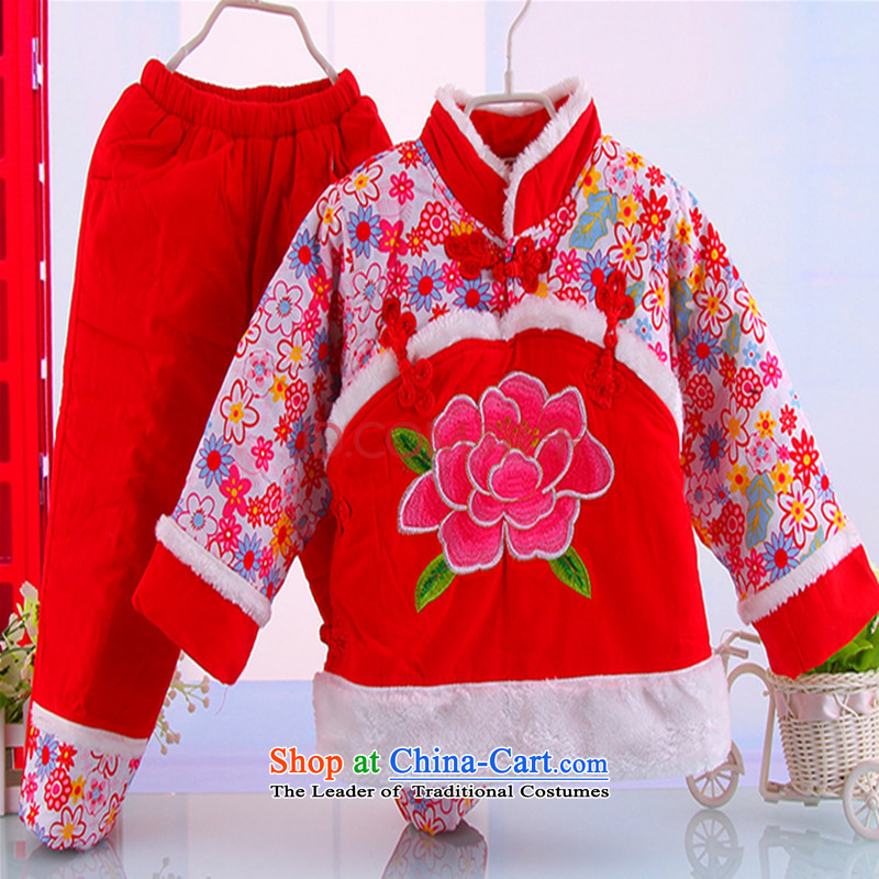 The girl child for winter Tang dynasty female babies robe kit children for winter sets New year red stripes kit infant garment aged 2-3 and point of red 100, , , , shopping on the Internet