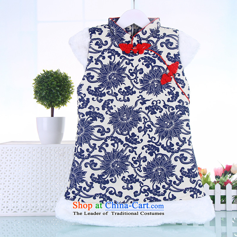 The new child winter girls Tang Gown cheongsam dress suit your baby girl new year-old baby basket of ethnic skirt 120(120), blue T-shirt, point and shopping on the Internet has been pressed.