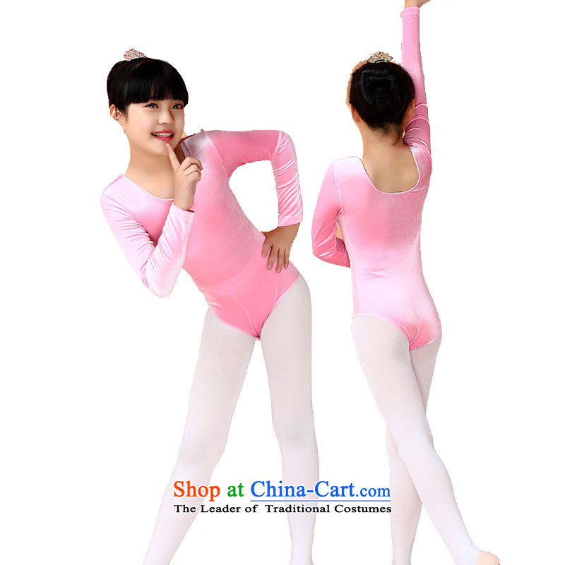 Children Dance services will long-sleeved girls short-sleeved Kim In-service practice velvet ballet autumn and winter, exercise clothing pink 160cm