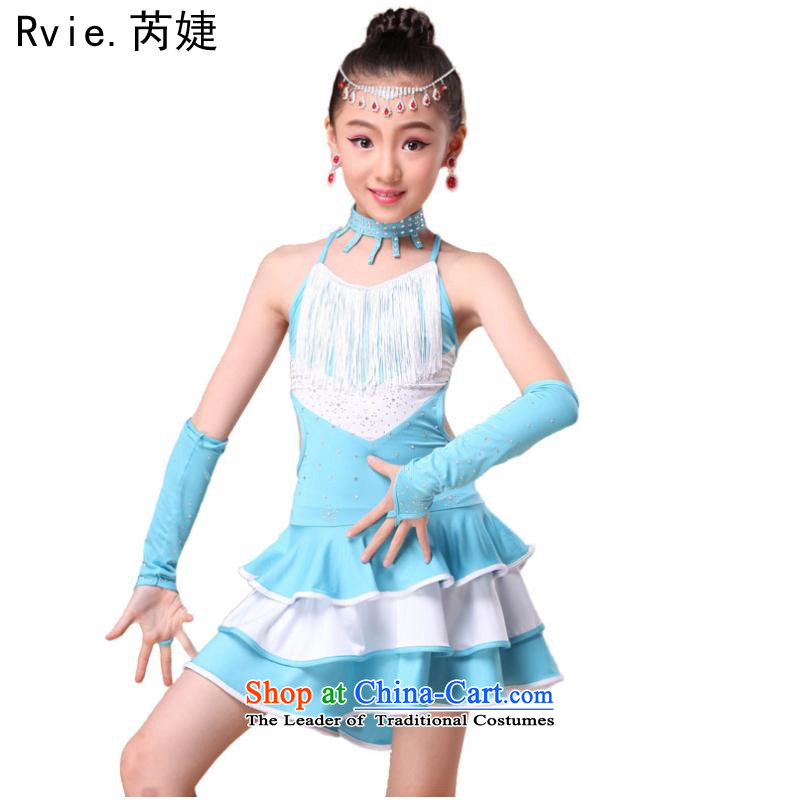 The spring and summer new child Latin Dance Dance Performances will dress skirt Shao Er professional players dance skirt light blue M, and involved (rvie.) , , , shopping on the Internet