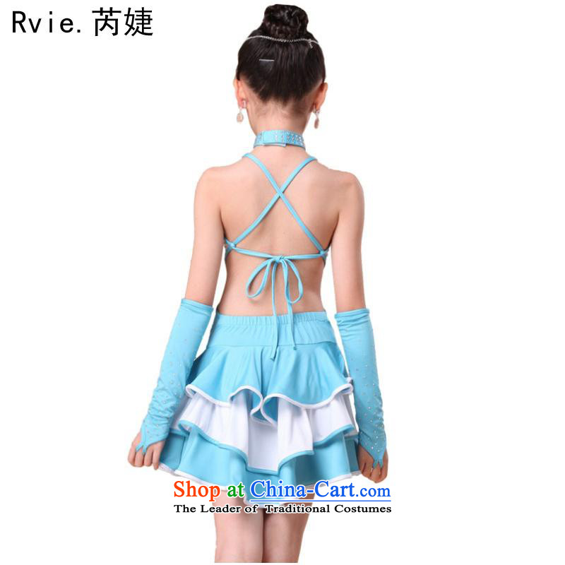 The spring and summer new child Latin Dance Dance Performances will dress skirt Shao Er professional players dance skirt light blue M, and involved (rvie.) , , , shopping on the Internet