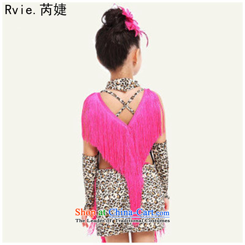 The new Child Latin dance wearing Shao Er Leopard edging costumes girls theatrical performances of the icons in the services dance and Jie (red 150cm, rvie.) , , , shopping on the Internet