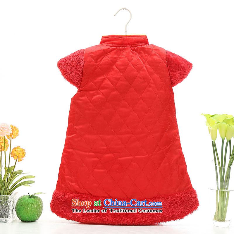 2015 Autumn and winter new children's wear girls thick cotton qipao skirt peacock pattern of small and medium-sized Chinese Lunar New Year celebration for the baby girl cheongsam red 120, Tang dynasty and fish fox shopping on the Internet has been pressed
