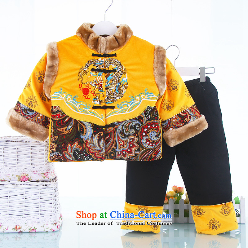 The baby boy children's wear Tang dynasty winter coat 0-1-2-3 age thick infant Tang Dynasty Package age new year fall and winter clothing clip cotton warm out service yellow?80 cm