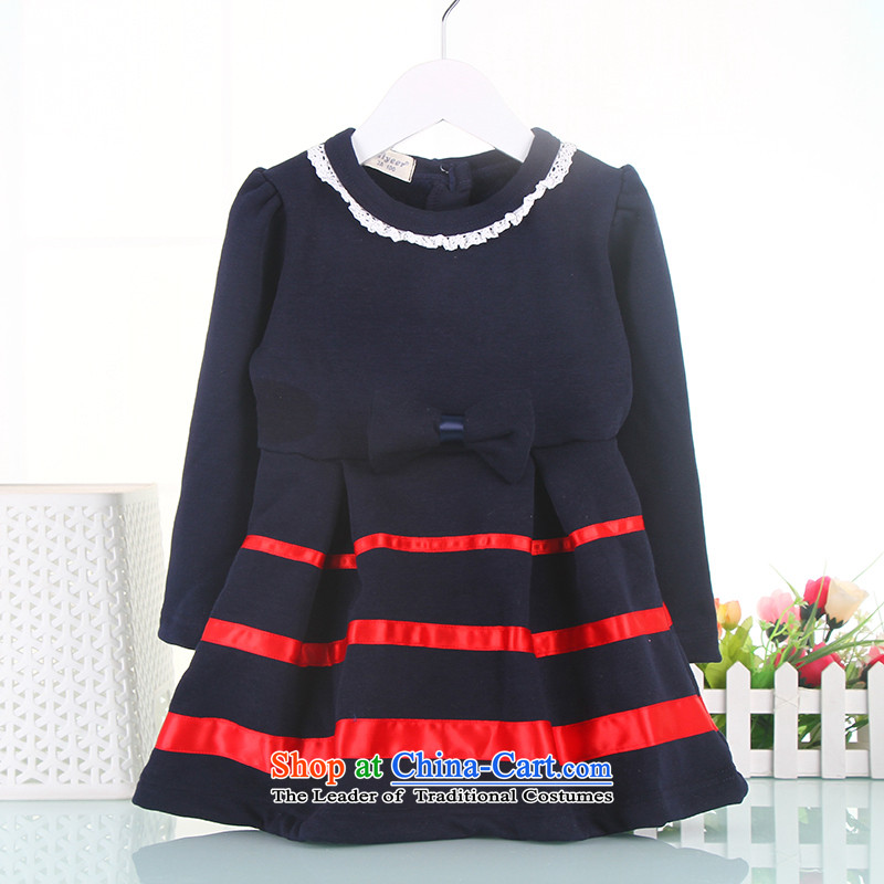 The girl child, autumn and winter new dresses, Korean children aged 3-4-5-6 long-sleeved baby princess will fall and winter children's wear skirts out Services Deep Blue?140