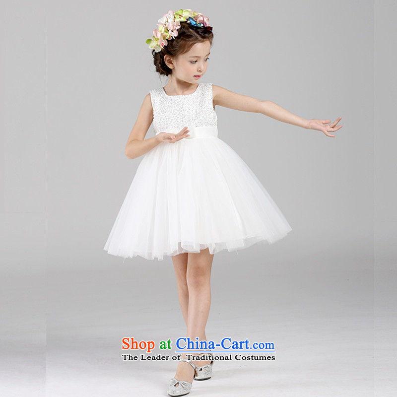 2015 New Flower Girls Princess dress skirt sleeveless small girls bon bon will white 140 Spirit Waxwing (quick spadger) , , , shopping on the Internet