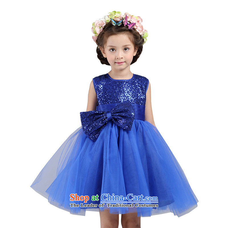 The spirit of the new flower girl birds princess dress skirt children bon bon will girls summer dresses new sleeveless dress Blue 140