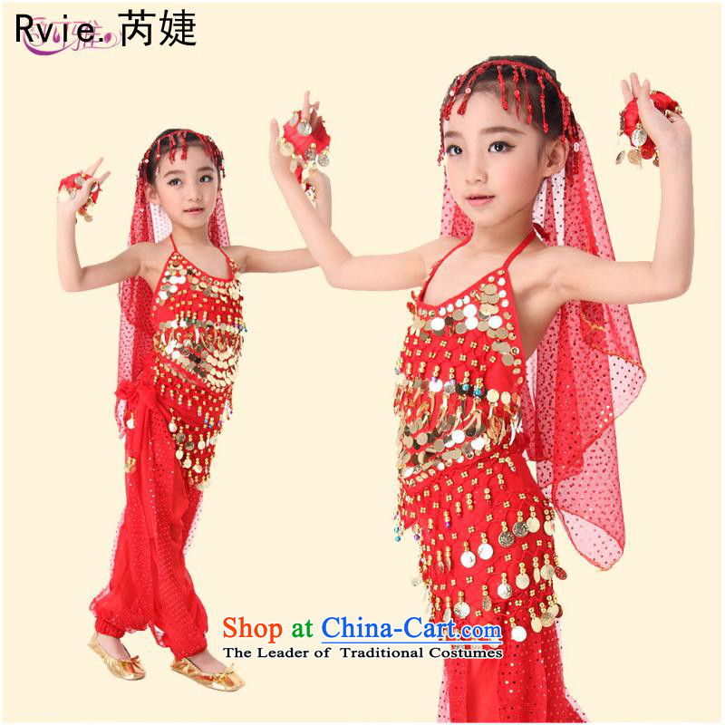 Children's belly dance performances packaged services girls Indian dance costumes and Children Dance clothing of adolescent girls 61 red T-shirt + + Waist Trousers link three XL
