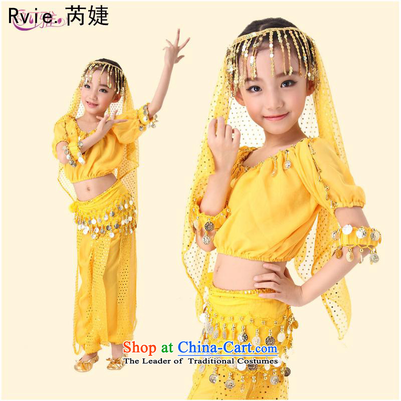 61. Children will belly dance package new children's Indian dance dance performances will dress kit yellow T-shirt + + Waist Trousers link three L