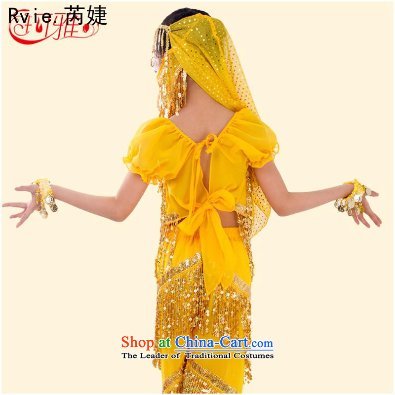 Children belly dance performances to Service Pack 61 Dance service lights are short-sleeved children edging Kit Yellow 2-piece XL, closely involved (rvie.) , , , shopping on the Internet
