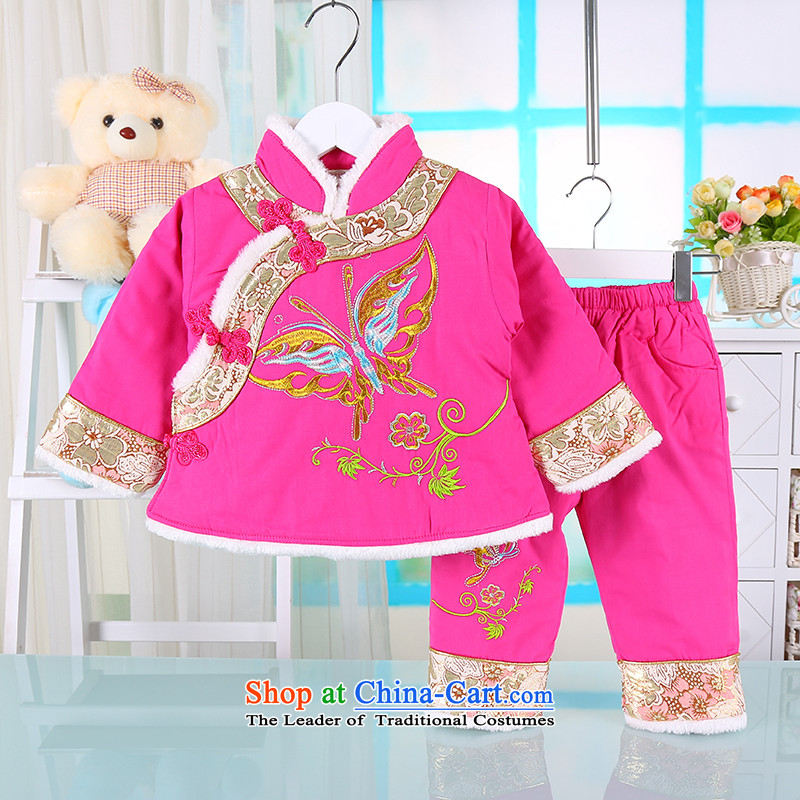 The girl child with cotton-tang China wind-old baby girl, Tang dynasty 0-3 years female babies thick winter jackets with the Red?100