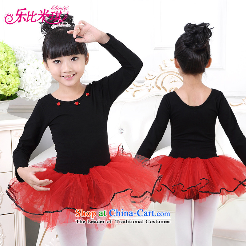 Children Dance Services Girls fall long-sleeved costumes ballet skirt singing performances of pure cotton winter exercise clothing Black 120