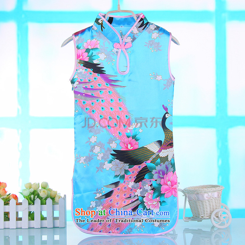 Chirldren Clothes Summer girls dresses 2015 new spring girls skirts Korean short-sleeved blue qipao Children?90