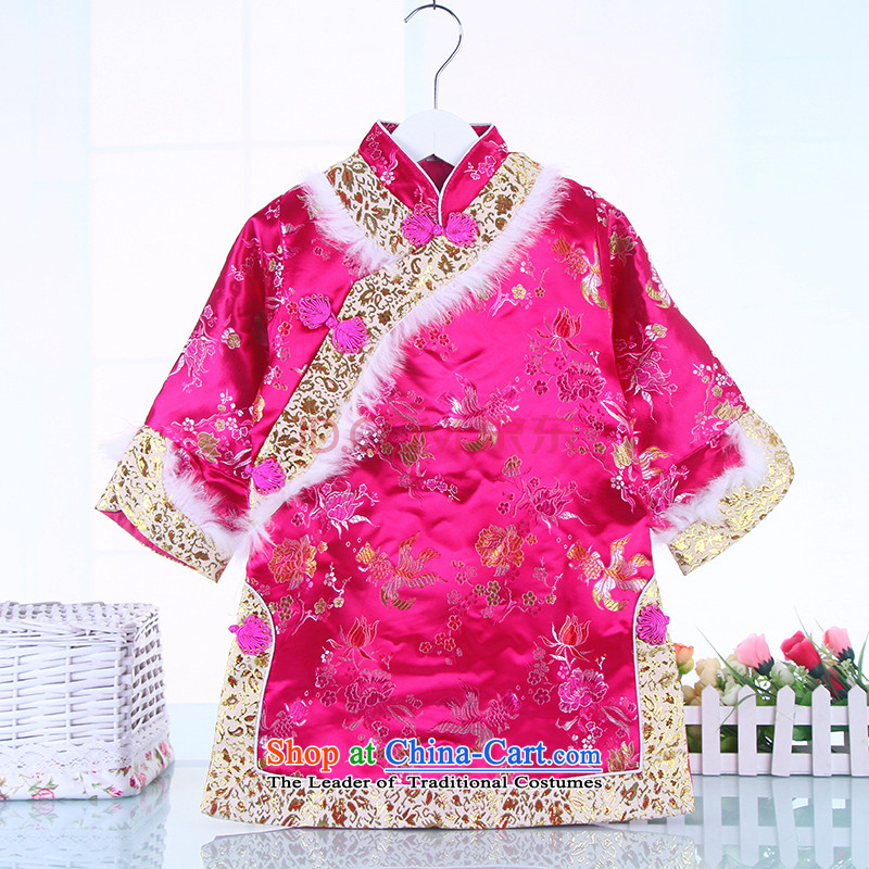 Autumn and winter girls qipao Tang dynasty cheongsam dress children girls pure cotton dress will serve the interpolator pink 100