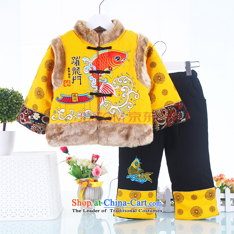 The autumn and winter new child Tang Dynasty to boys and girls of Winter Package long-sleeved Tang dynasty thick two Kit Yellow 90 small and Dodo xiaotuduoduo) , , , shopping on the Internet