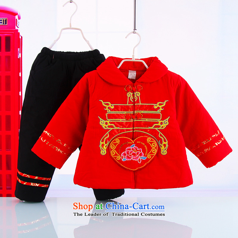 Infant children's wear new year celebration for the Tang dynasty boy infants thick winter holidays kids baby coat kit for winter thick cotton clothing infant Red 110