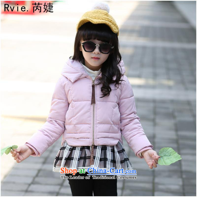 The Korean version of children's wear?2015 autumn and winter new girls' access to spell the CUHK cotton lace cap girls ?ta cotton coat pink?130cm