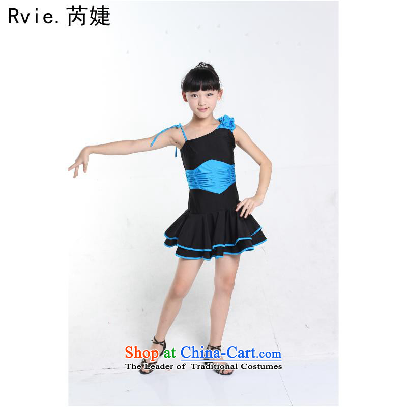 The factory outlets children Latin dance wearing girls practice suits Standard Dance Shao Er Pure Cotton Stretch Dress Blue 130cm practitioners