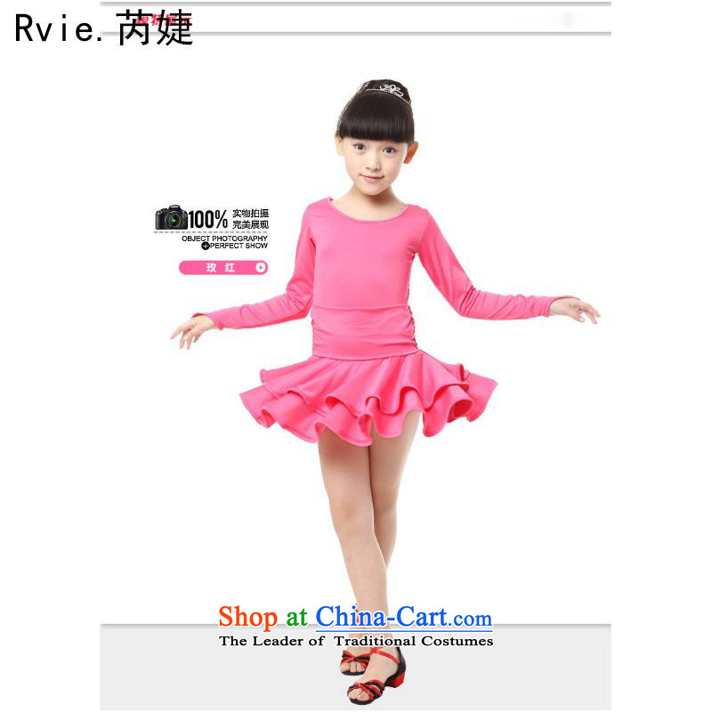 Children Dance services girls Latin dance exercise clothing autumn and winter Latin dancing ballet dance services of long-sleeved red 160
