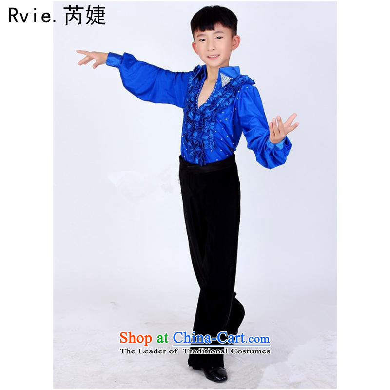2015 new boys Latin dance performances to serve children ballet exercise clothing modern dance performances to dark blue game 140cm, and Jie (rvie.) , , , shopping on the Internet
